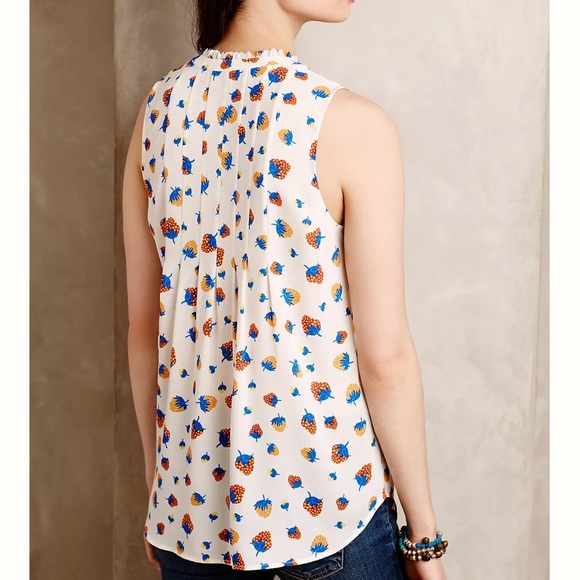 Maeve Anthropologie Strawberry Print Sleeveless Top 0 - Picture 2 of 5